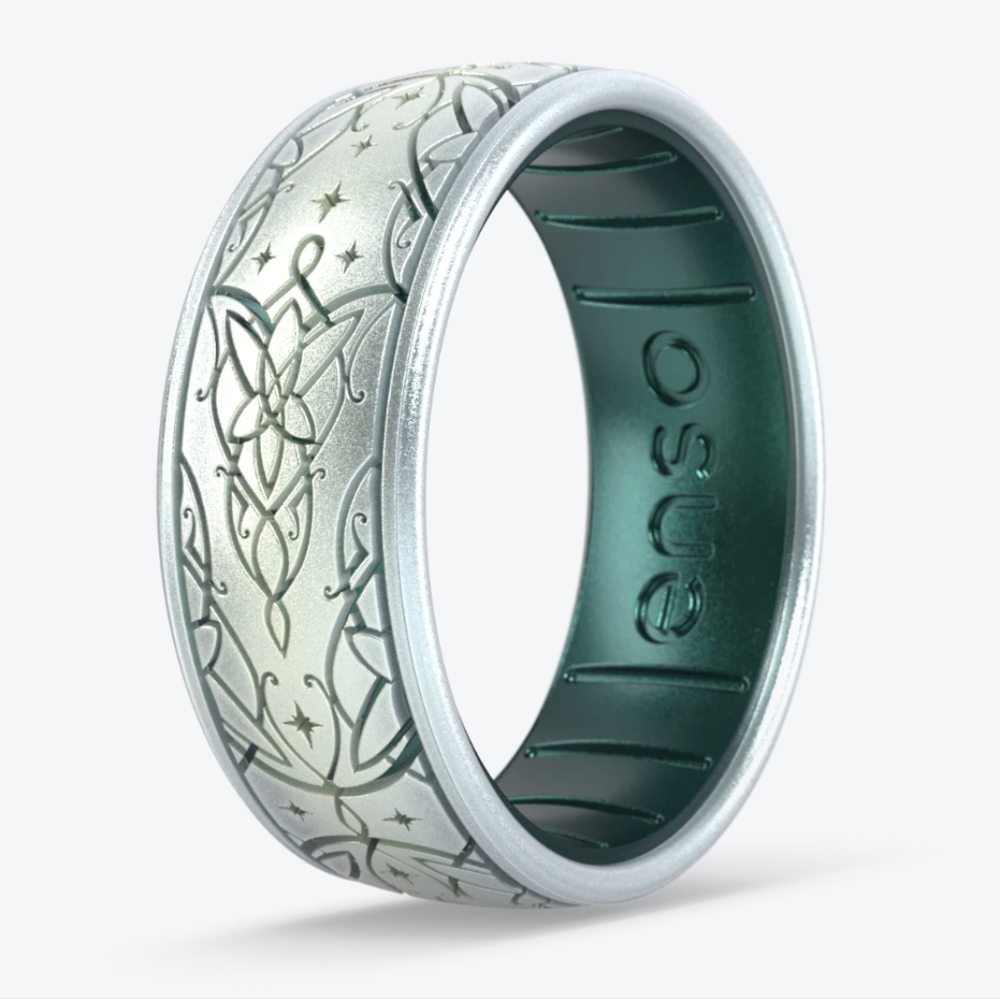 NWT LOTR Arwen Evenstar Silicone Ring Green/Silver Size 4